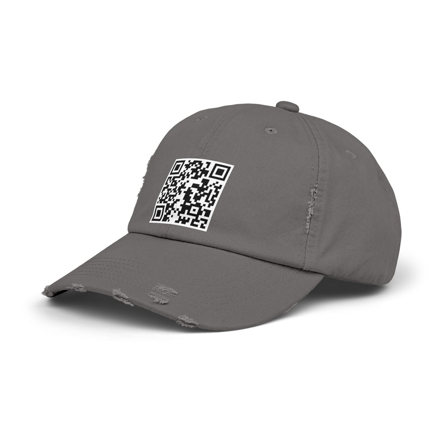 QR Code Distressed Cap — Black Casual Baseball Hat with Scannable Design