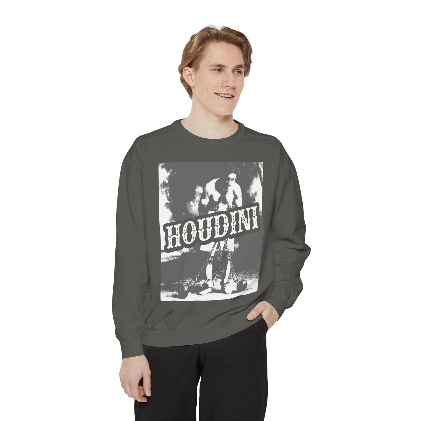Houdini Unisex Graphic Sweatshirt, Cozy Fashion, Gift for Magic Lovers, Vintage Style, Casual Wear, Perfect for Fall