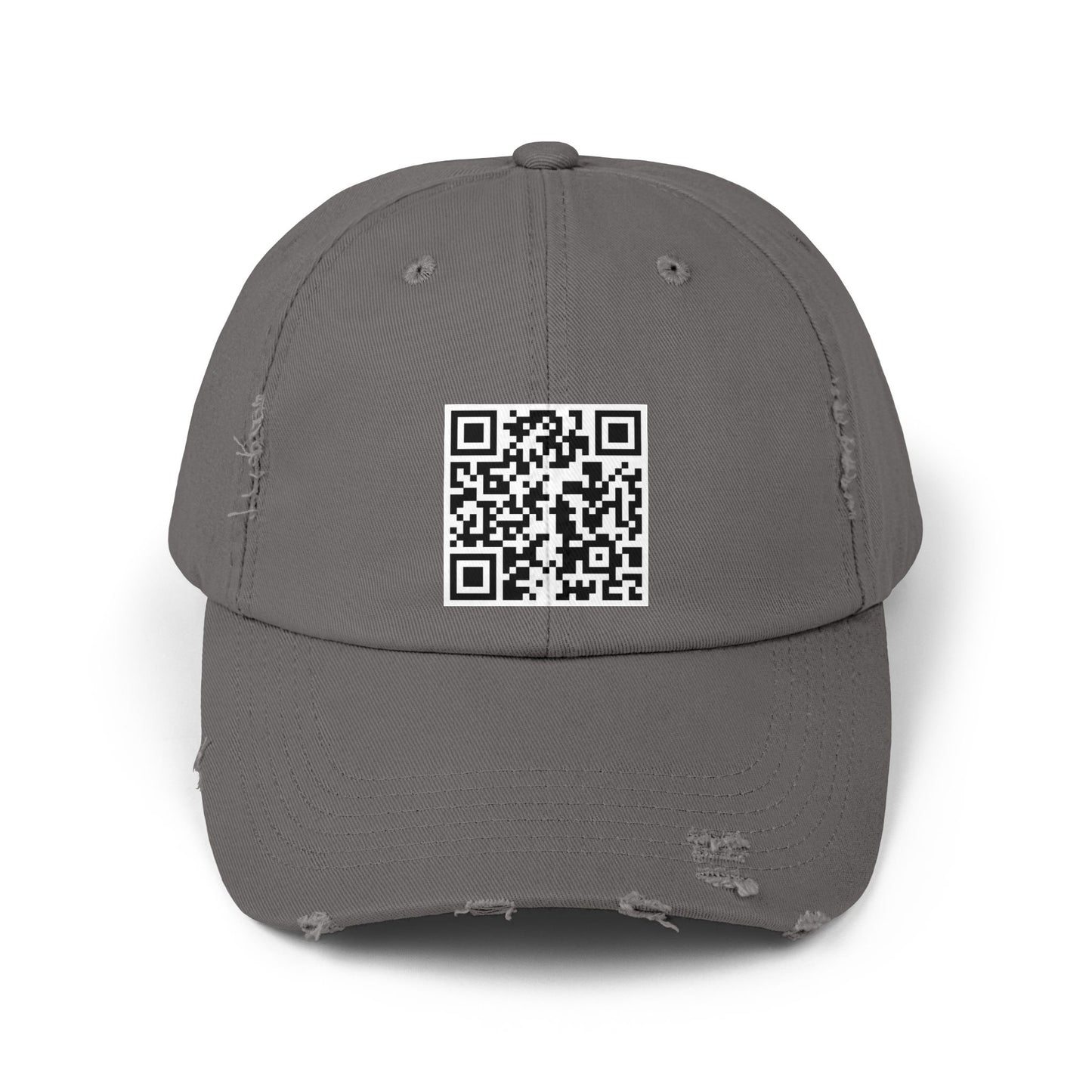 QR Code Distressed Cap — Black Casual Baseball Hat with Scannable Design